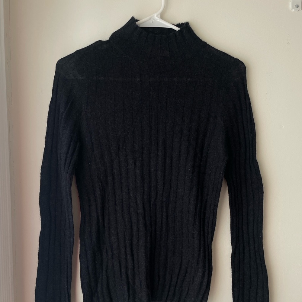 Madewell Light Wool Black Ribbed Turtleneck Sweater